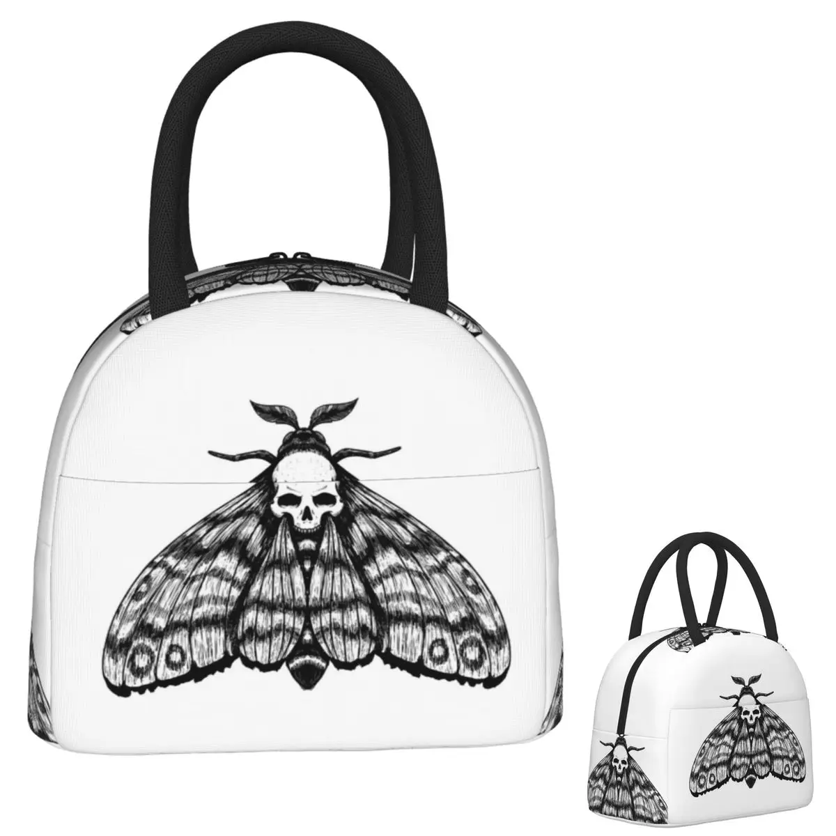 

Skull Moth Black Butterfly Moth Skull Insulated Lunch Bag for Women Kids Leakproof Food Boxes Thermal Lunch Box Tote