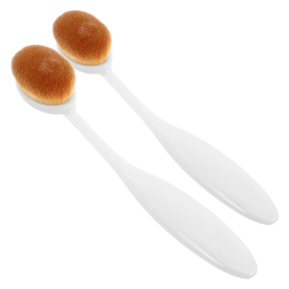 2 Pcs Makeupbrushes Foundation Contoured Toothbrush Liquid Powder Flat Top White Blush Concealer