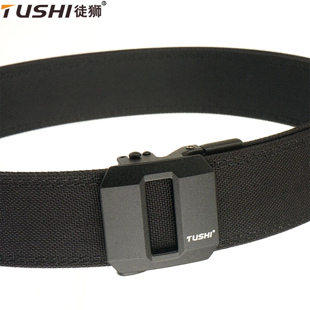 TUSHI Hard Military Belt for Men Sturdy Nylon Metal Automatic Buckle Police Duty Tactical Belt Outdoor Girdle IPSC Accessories