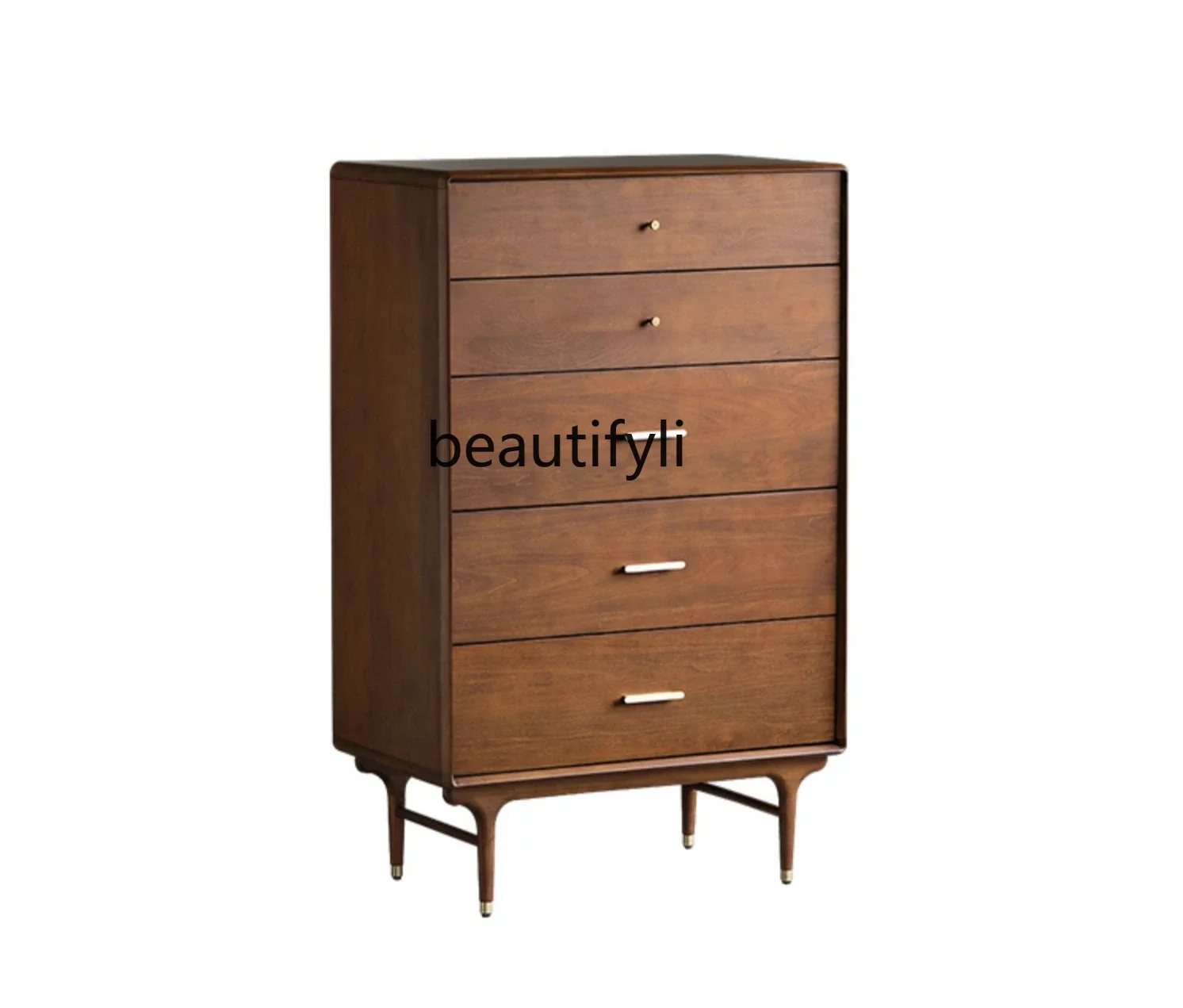 

3Nordic Mid-Ancient Industrial Style Boxwood Solid Wood Metal Chest of Drawers Side Cabinet Storage Cabinet Walnut Color Bla