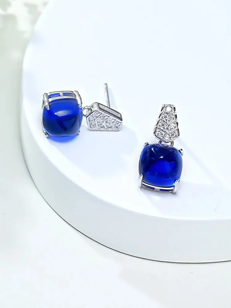 New Blue Sugar Tower Earrings with Sterling Silver Inlaid Artificial  Treasure, Versatile and Unique Design High Level Sense