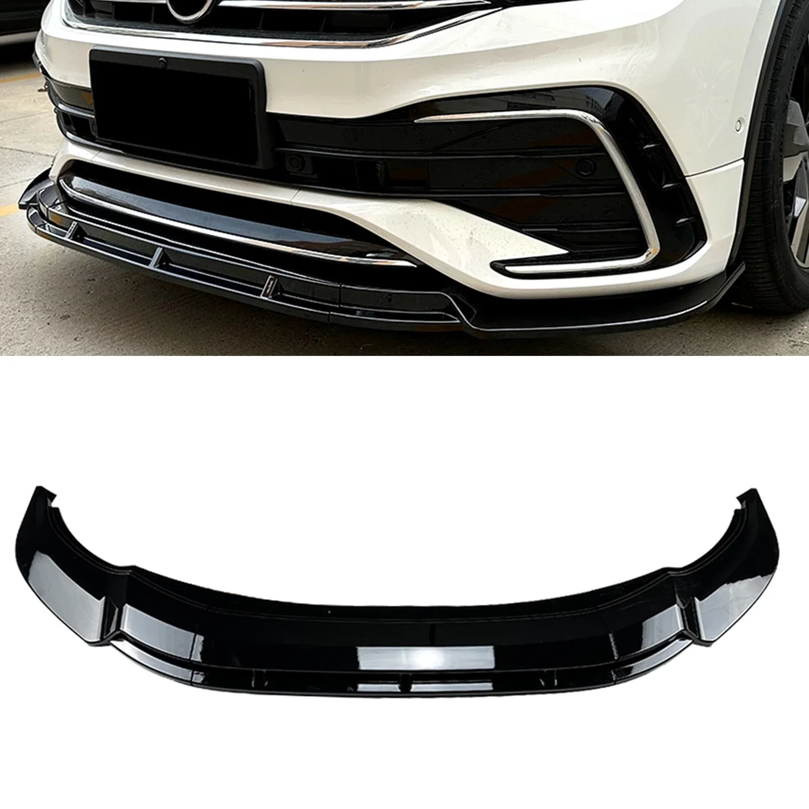 

New！ For Volkswagen VW Tiguan Rline 2021 2022 2023 Gloss Black/Carbon Fiber Look Lower Splitter Lip Body Kit Front Bumper Spoile