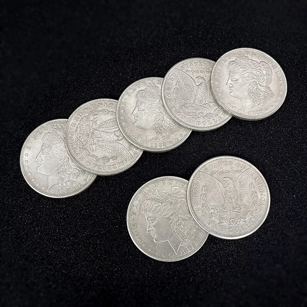 Cupronickel Morgan Dollar Shell and Coin Set (5 Coins +1 Head Shell +1 Tail Shell) by Oliver Magic Tricks Close Up Gimmick Props