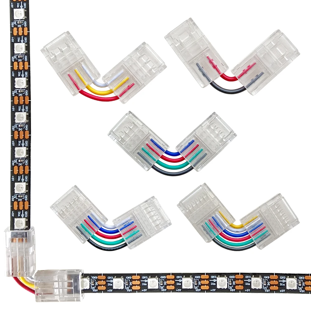 2/3/4/5/6Pin LED Light Strip Corner Connector Transparent Solderless Buckle Board To Board L-Shaped Solderless For RGB RGBW Tape