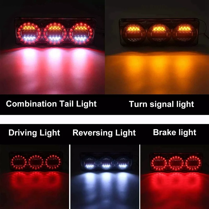 12V Universal Truck Trailer Tail Light LED Waterproof Rear Turn Signal Light Lamp Stop Reverse Taillight