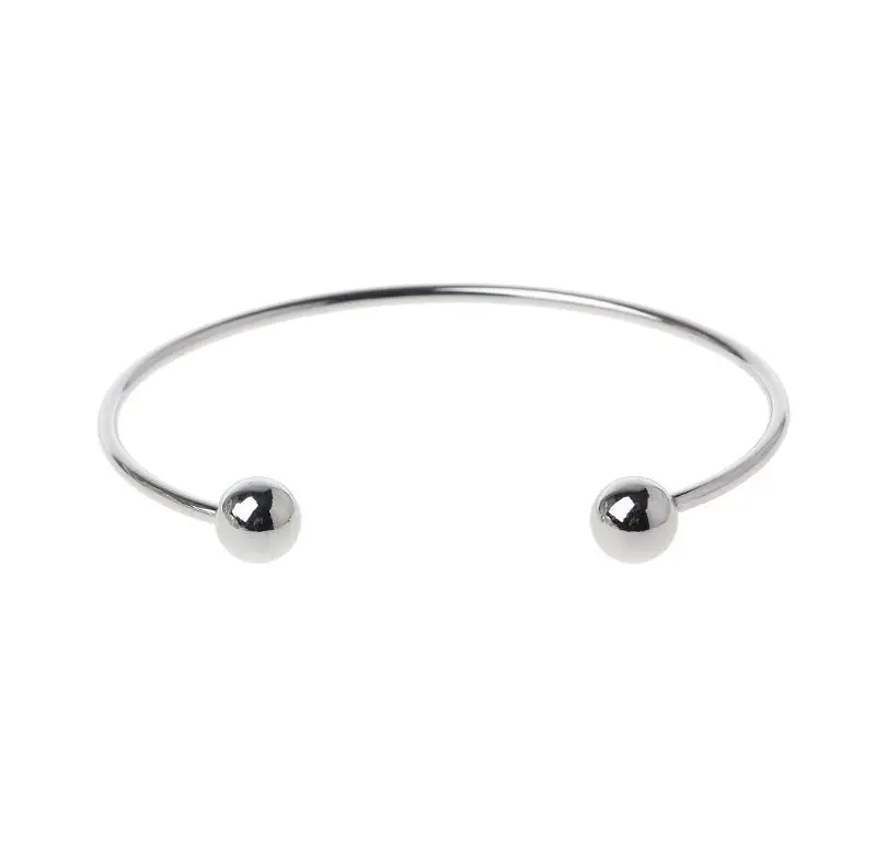 Brazalete abierto de plata de acero inoxidable para mujer, pulsera ajustable, brazalete de dos cuentas, regalos de joyería para niñas