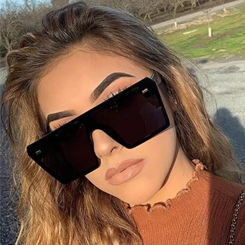 Oversized Square Sunglasses Women 2024 Luxury Brand Fashion Flat Top Red Black Clear Lens One Piece Men Gafas Shade Mirror UV400