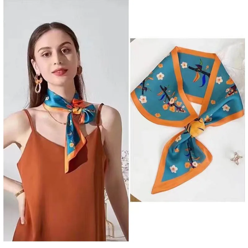 

Новый женский шелковый шарф в горошек, универсальный, тонкий, для весны и осени, высококачественный, для защиты шеи и ключиц, маленький шарф-косынка