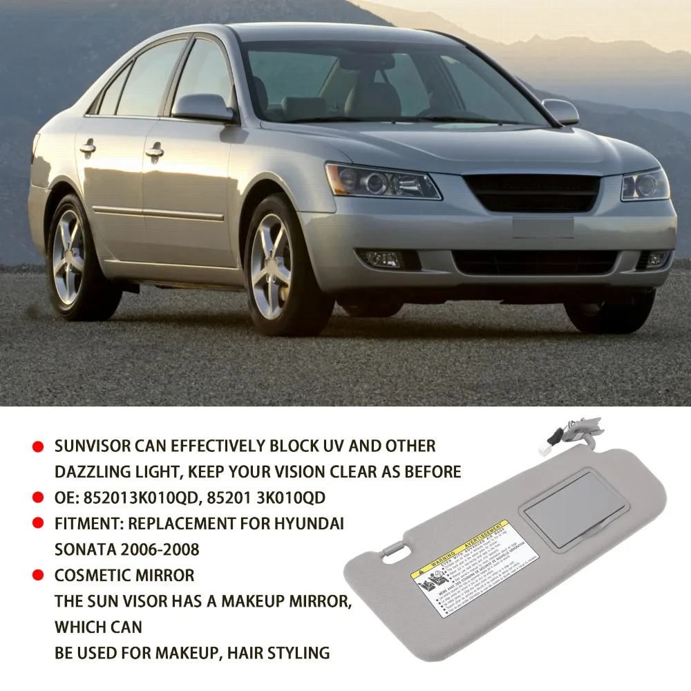 Nieuwe Zonneklep Links/Rechts Zonneklep met Spiegel voor Hyundai Sonata 2006-2008 Links/Rechts Bestuurderszijde zonneklep 852013K010QD