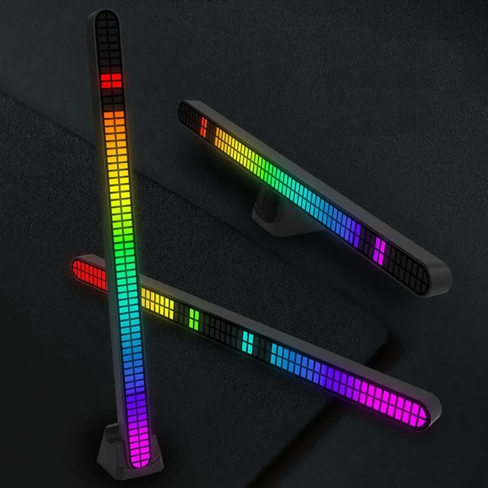 30 سنتيمتر صف مزدوج 64bit RGB لاقط عمود إضاءة LED التحكم الصوتي ضوء قابلة للشحن المغناطيسي الموسيقى إيقاع ضوء سيارة جو الإضاءة #6