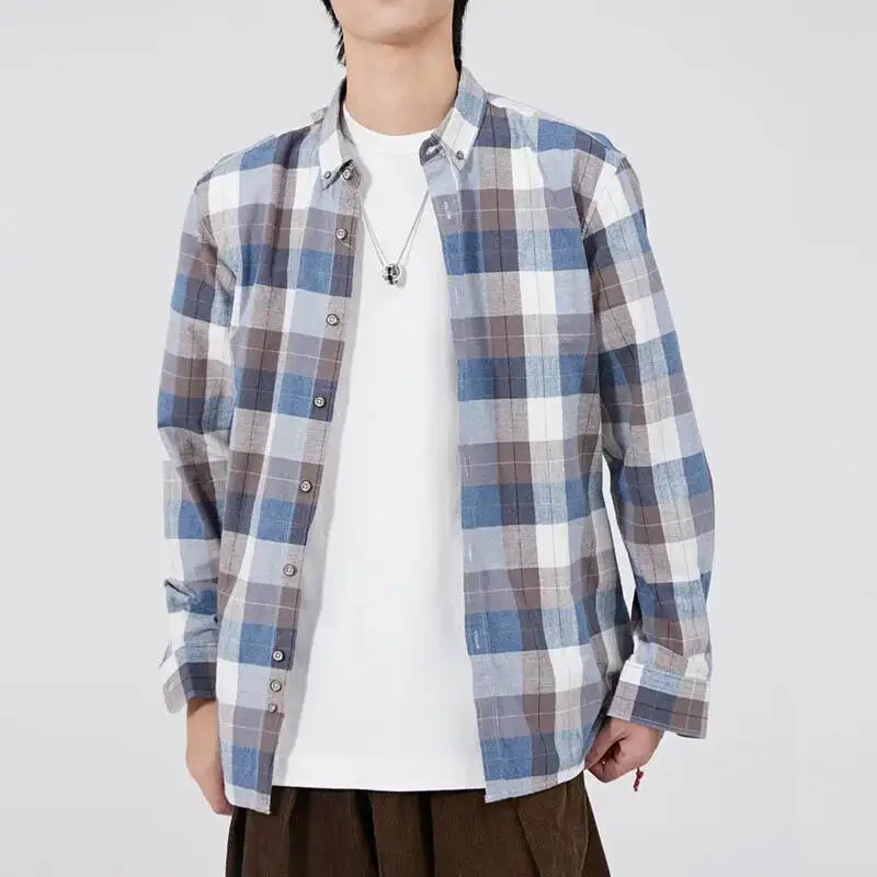 

Весенне-осенняя мужская модная модная рубашка, повседневная простая свободная рубашка с градиентной сеткой, элитная рубашка с длинным рукавом