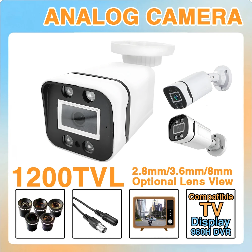 

2025New Compatible TV Analog HD 1200TVL CCTV Camera IRCUT CVBS Night Vision New Design Outdoor IP66 Waterproof 4LED With bracket