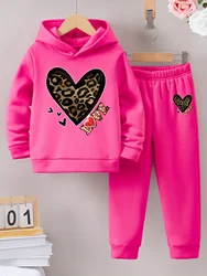 2sets Fashion exquisite girls Fall/Winter pattern printed with fleece warm lined hoodie and tracksuit pants