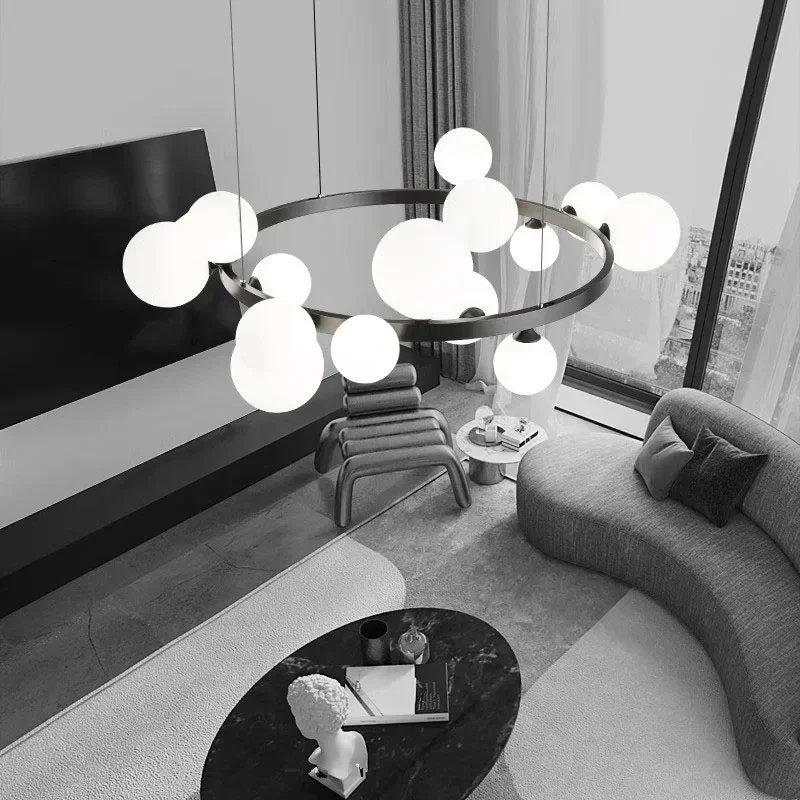 Modern Glass Ball Chandeliers Magic Bean Molecule Lamp Nordic Dining Room Living Table Kitchen Led Ceiling Hanging Light G9 Bulb