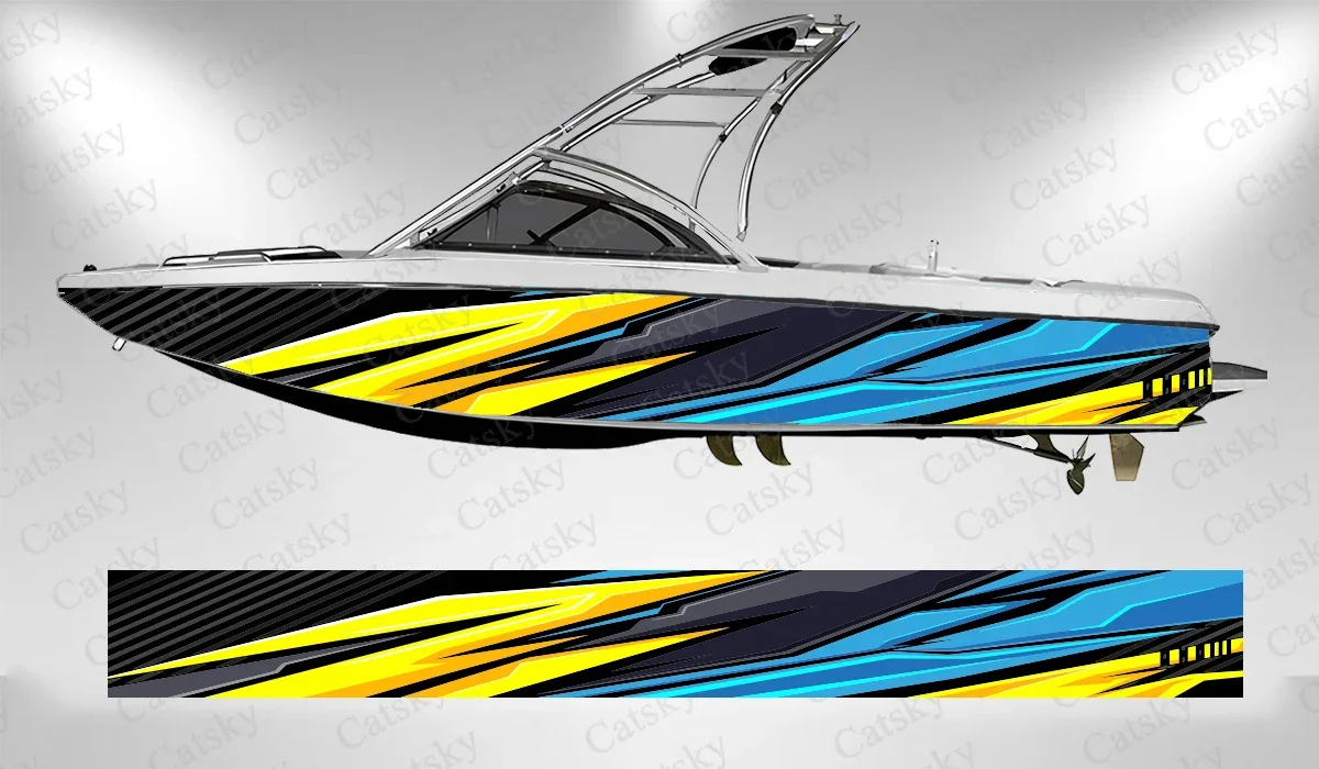 Geometric stripes colorful abstract Boat wrap sticker vinyl boat for pontoon deck boat fishing self-adhesive decal sticker