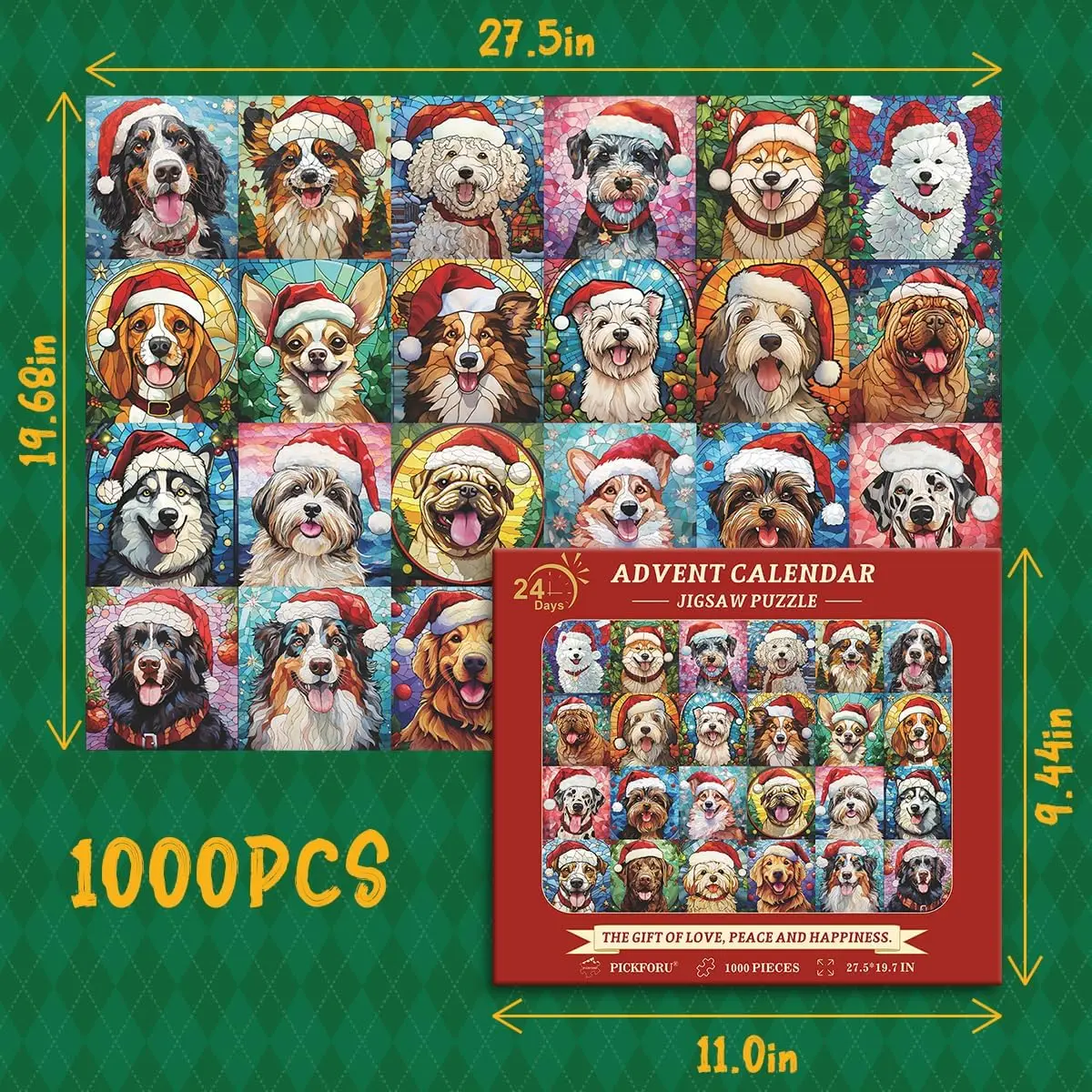 Happy Christmas Dogs&Cats Advent Calendar Jigsaw Puzzle 1000 Pieces Christmas Gifts Advent Calendar 2024 Christmas Jigsaw Puzzle