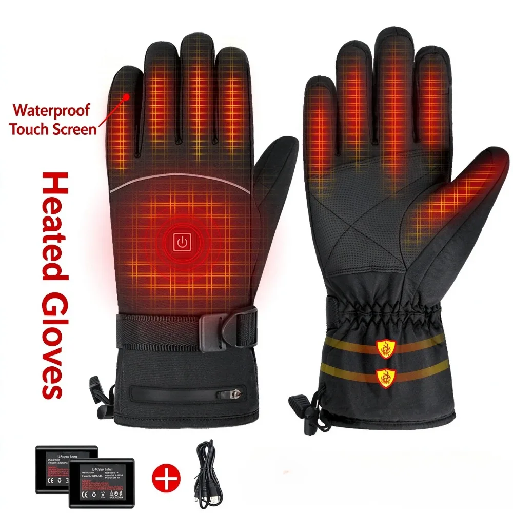 Winter Rechargeable Electric Heated Gloves Waterproof Anti-slip Touchscreen Warm Gloves for Skiing Cycling Motorcycle Men Women