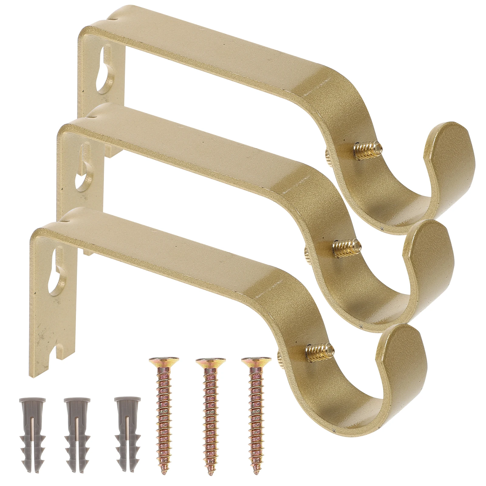 

3 Pcs Curtain Rod Bracket Iron Mounting Golden Adjustable Hooks Rust Proof Holders Wall Strong Easy Install Suitable