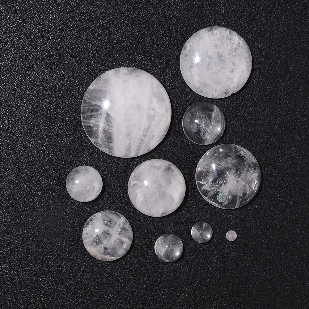 10pcs/Pack Natural Transparent White Clear Quartz Crystal Stone Cabochon Beads Round Flat Back Cabochon For Diy Ring Jewelry