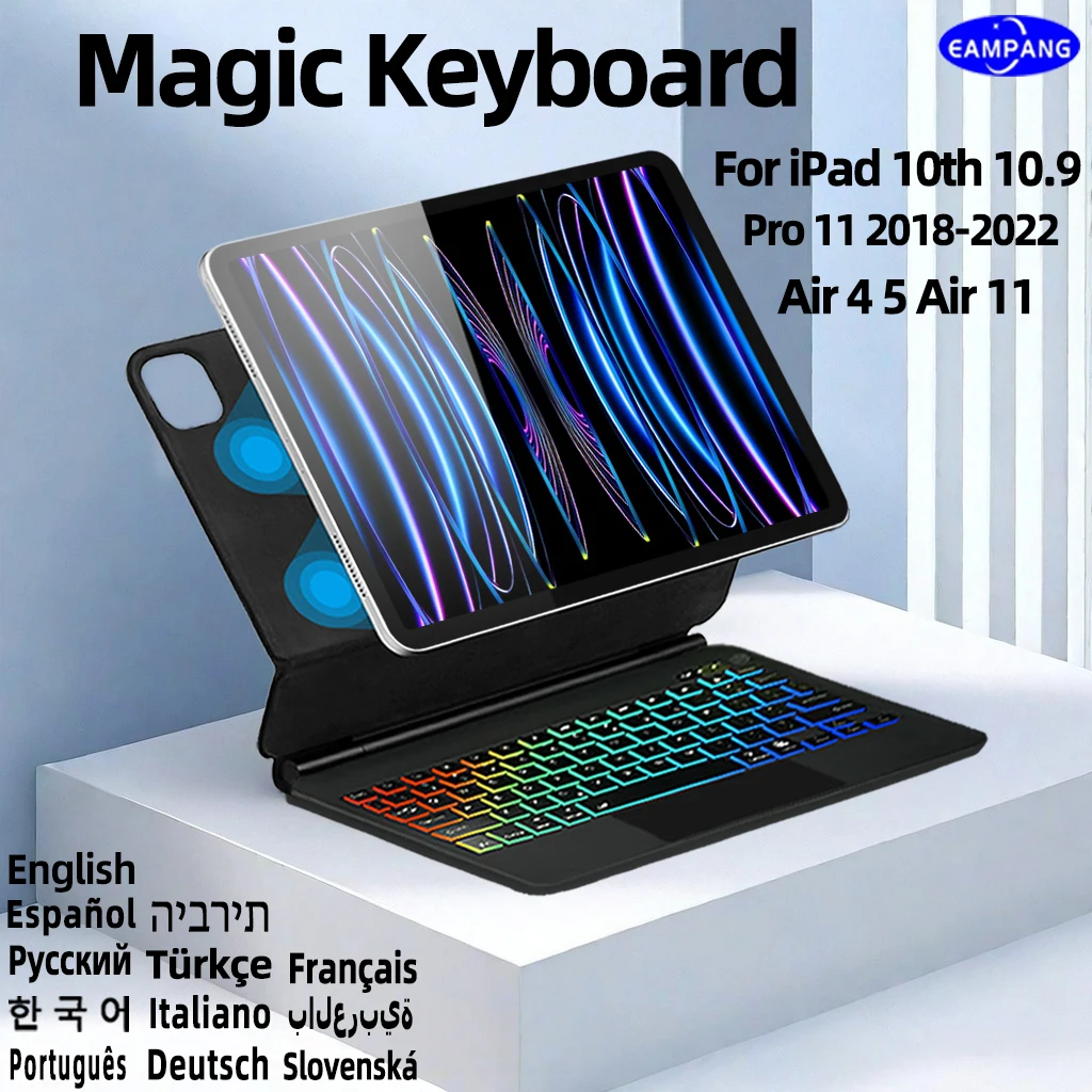 Magic Keyboard pour iPad Air, 11, 6e, 4, 4e, 5, inspectés, 10.9, Pro 11, 2022, 10e génération, portugais, arabe, hébreu, espagnol, AZERTY