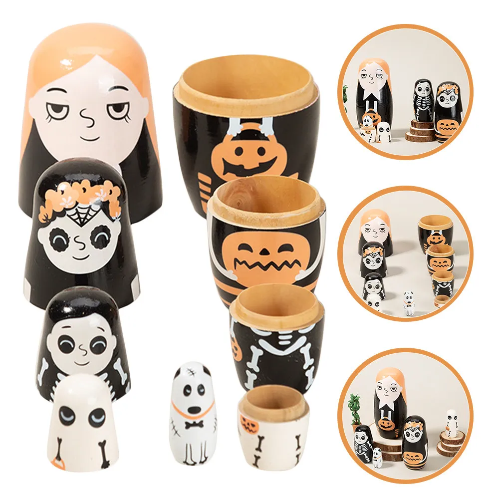 

1Set Russian Nesting 5 Layers Wooden Household Craft Stackable Decoration Halloween Party Gift for Kids Russian Nesting