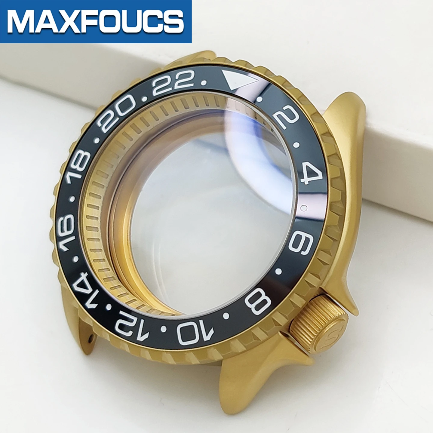 Mattes 3.8 SKX Gold-Uhrengehäuse mit Krone bei 4 Uhr, Edelstahl-Finish, MOD NH36 Lünetteneinsatz, Saphirglas, kundenspezifische Teile – Detail 11