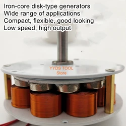 Miniature disk-type generator with iron core Strong magnetism Low speed High power generation Multi-pole Three-phase alternator