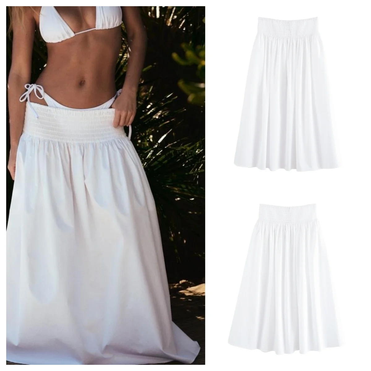 

European and American style 2025 spring and summer new elastic high waist comfortable all-match A-line skirt