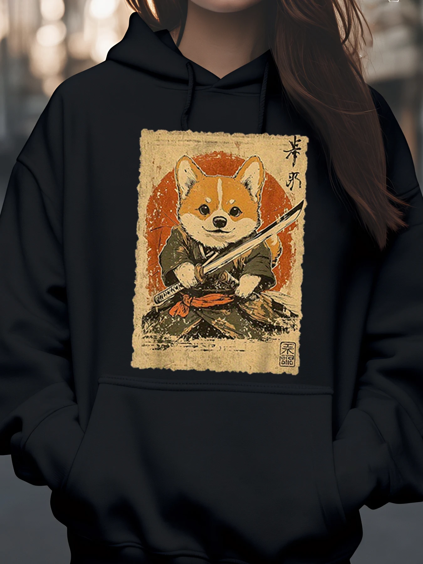 

Толстовка с принтом самурая корги, осенне-зимняя повседневная одежда для любителей собак