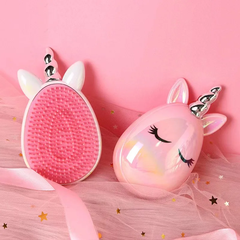 Princess Antiklit Detangling Children Small Hair Comb Cartoon Unicorn Head Massager Anti-static Cute Kids Hairdressing Care Tool