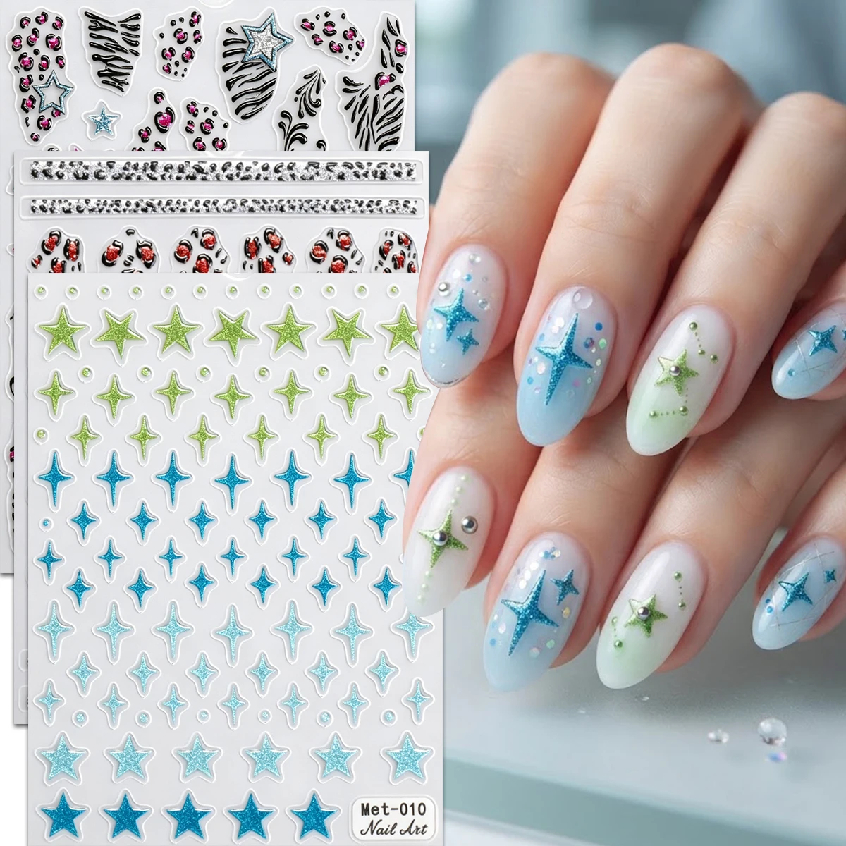 Nail Art Zebra Design - 3Pcs 5D Embossed Nail Art Stickers,