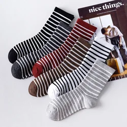 Men Socks Cotton Breathable Colorful Fashion Funny Grid Stripe Casual Business Men Crew Striped Socks White Black Grey Meias Sox