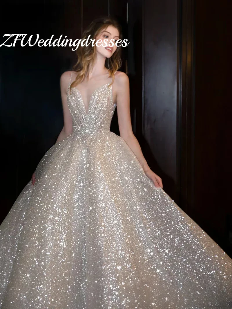 Customized Newest Wedding Dress A-Line V-Neck Neckline WIth Long-Open Back Sleeveless  Vestidos De