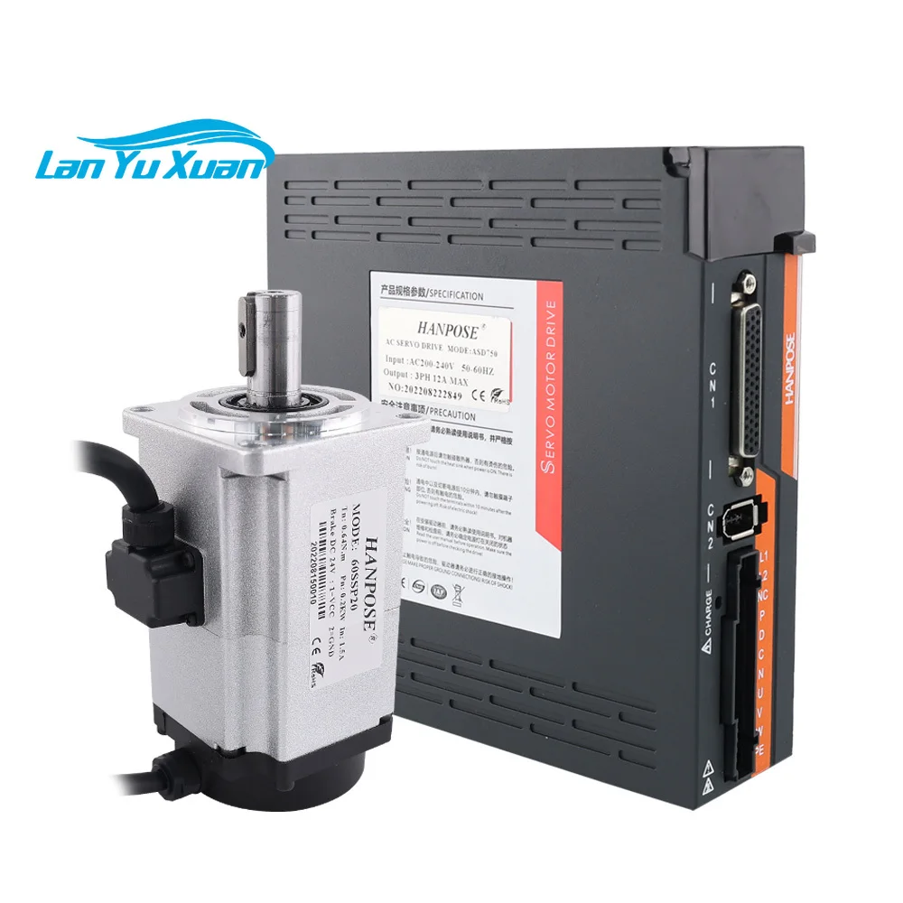 hanpose 200W 60SSP20 motor 0.64N.m 1.5A 3000-6000rpm ASD220 220V automation equipment ac Servo motor with brake driver kit