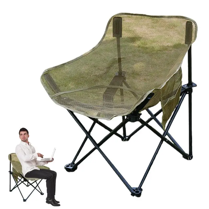 Portable Camping Chair Folding Chairs Outdoor With Side Pockets Mesh Outside Folding Chair Lightweight Comfortable Chairs