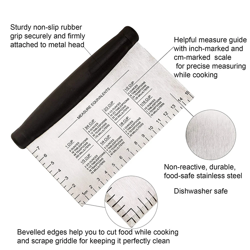 

2Pcs Stainless Steel Dough Cutter Scraper Pastry Chopper Rubber Handle Scale for Bbq Baking Tools