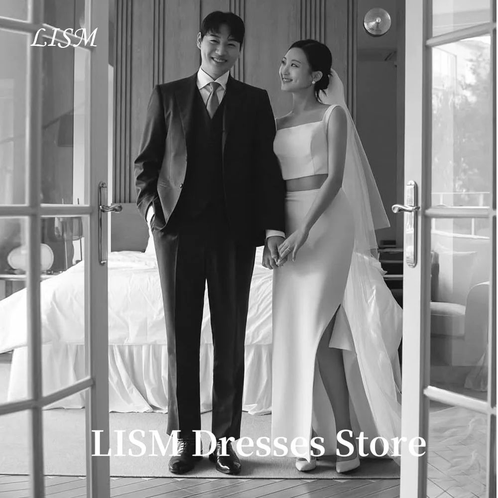 

LISM Simple 2PCS A-Line Korea Wedding Dresses Photo Shoot Satin Square Collar Formal Bridal Gowns웨딩드레스 Customized Corsets