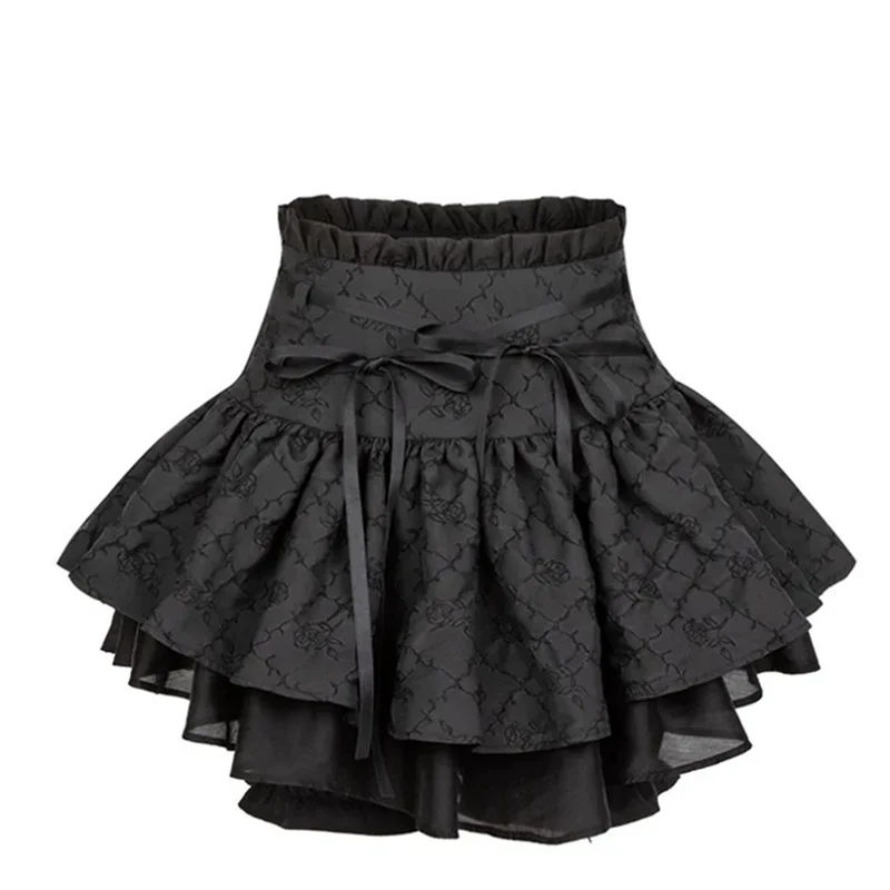 夏の新パンクパッチワークプリーツスカート女性のファッション包帯弓ハイウエスト A ラインスカート美的レディースミニスカート