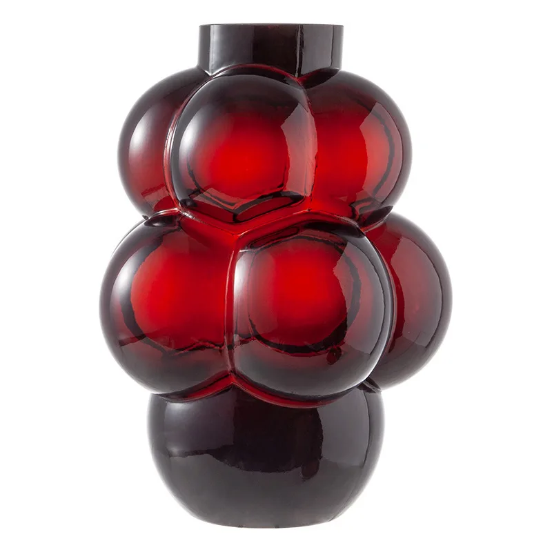 

Grape shape retro Bordeaux red handmade glass high-end decorative vase, living room soft decoration