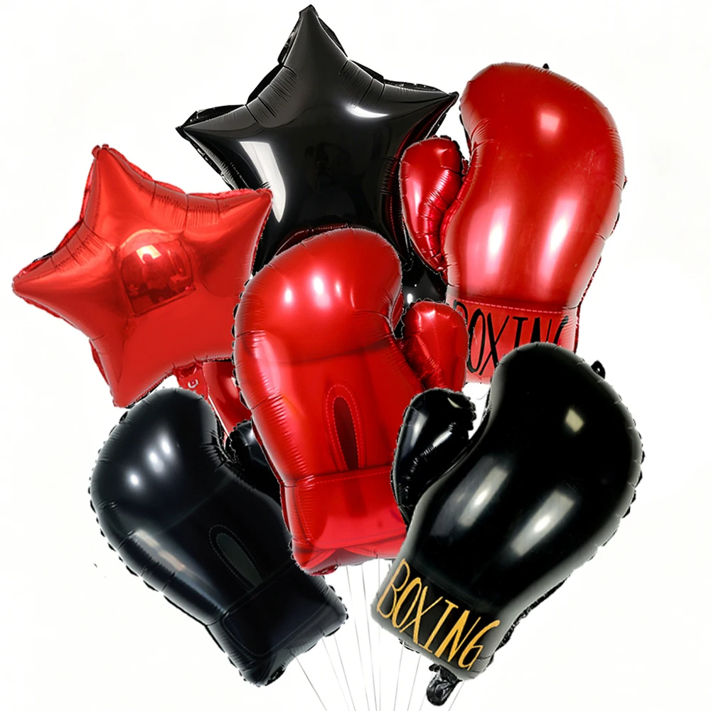Boxing Birthday Party Decor Red Black Boxing Gloves Foil Balloon Wrestling Party Supplies Boxer Balloon for Boys Men Birthday