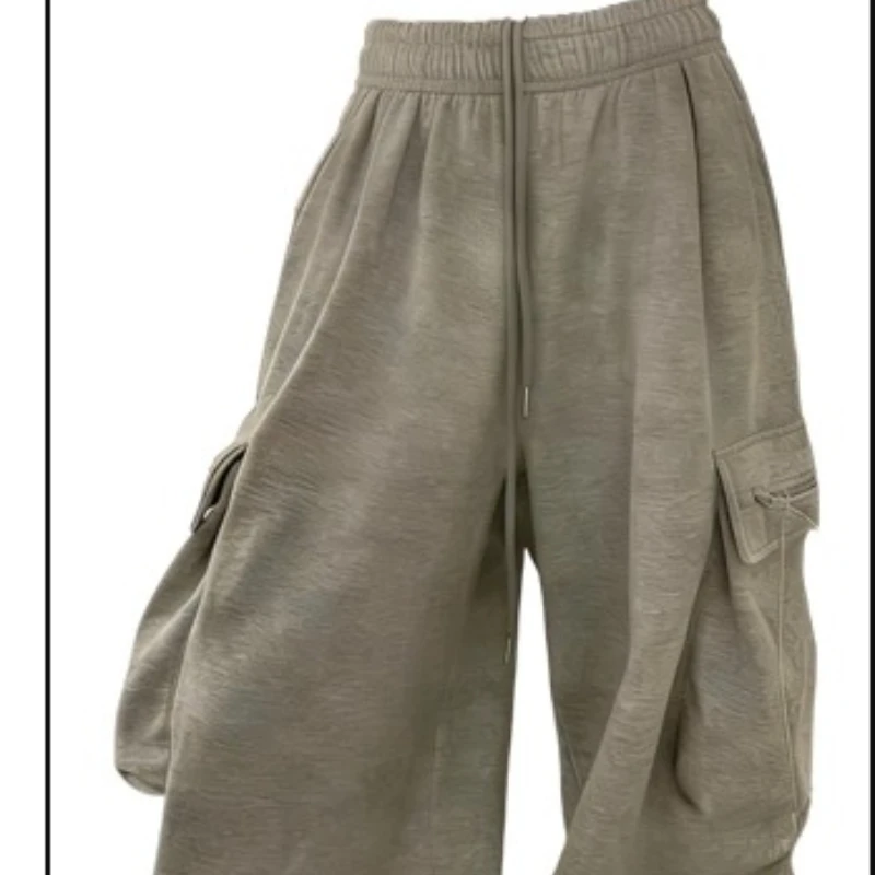 American Retro Design Gray Women's Sweatpants Autumn Winter Fashion High-end Drawstring Loose Versatile Wide-leg Trousers Girl