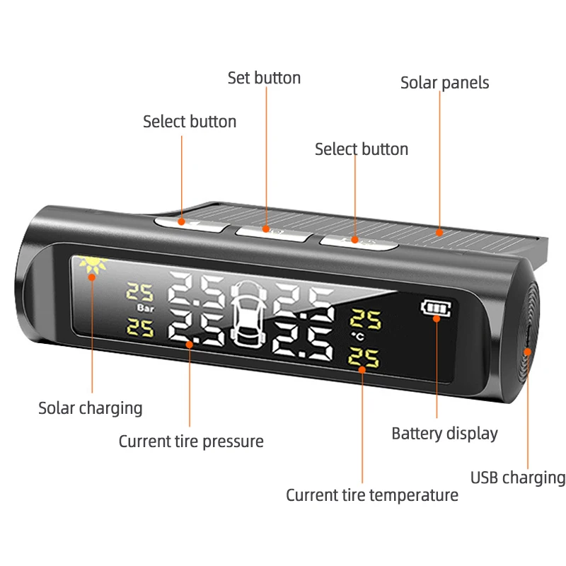 1PC Car Tire Pressure Monitor Intelligent Real Time Monitoring External Wireless Solar Tire Pressure Detection Monitor