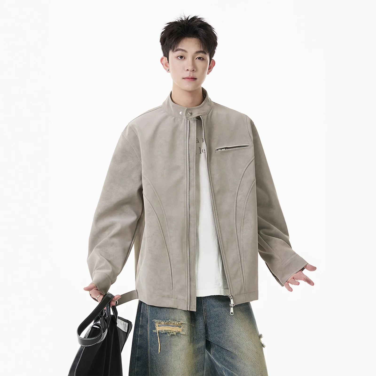 

2025 Winter New Fashion Leather Jacket Coat High Street Stand Collar Motorcycle Baseball Suit Boutique Clothing Simple Style