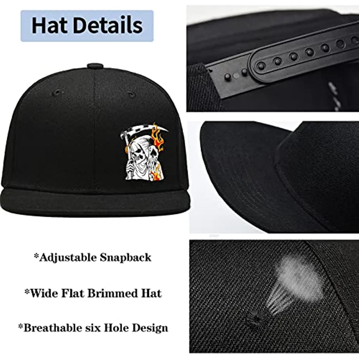 Cappelli Snapback per uomo cappelli Hiphop piatti per uomo Brim Death Skeleton Black Men cappelli attillati da Baseball Hip Hop Rock Trucker Caps