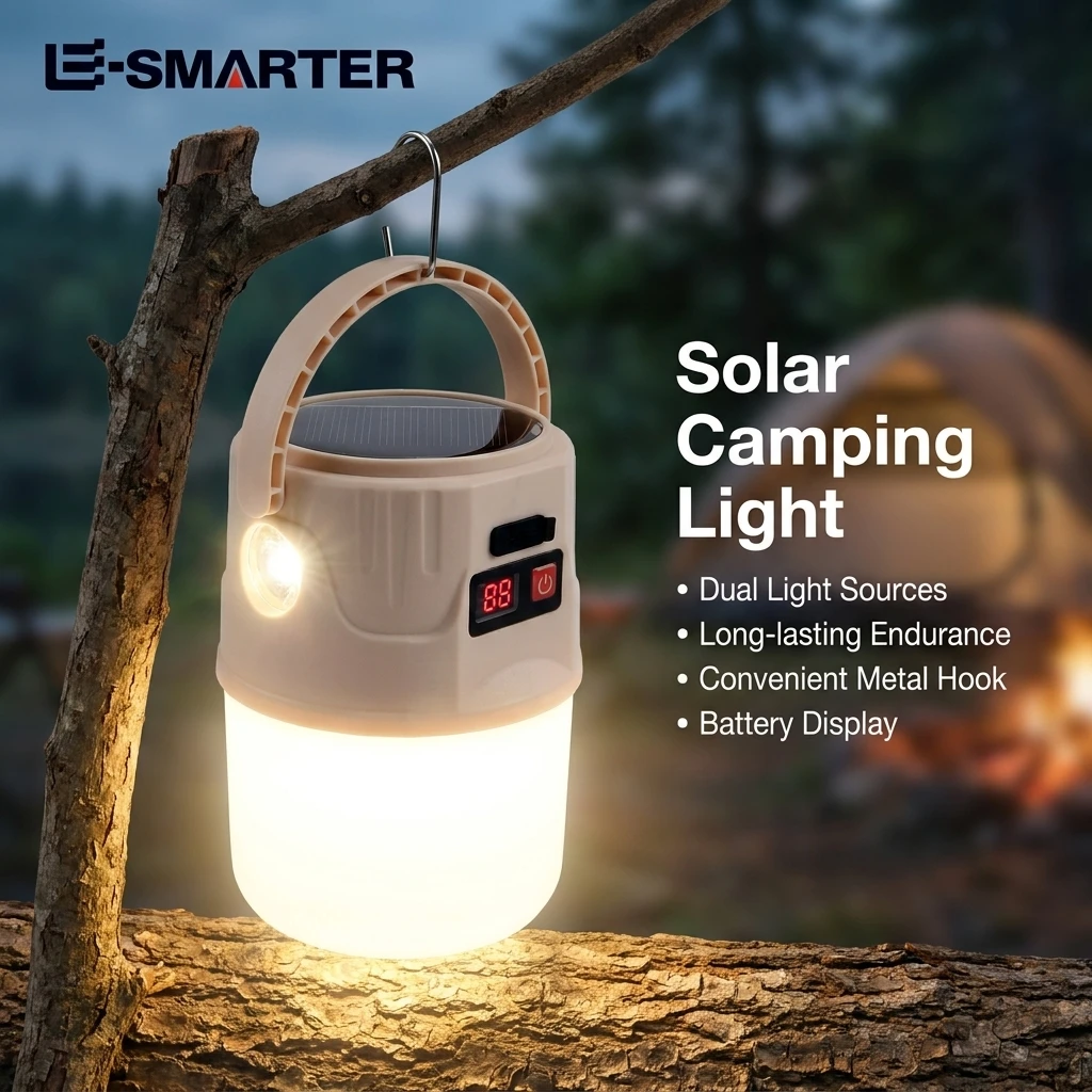 Outdoor Camping Travel LED Lantern, Solar Charging Battery Operated Portable Emergency Light for Home Indoor Daily Lighting