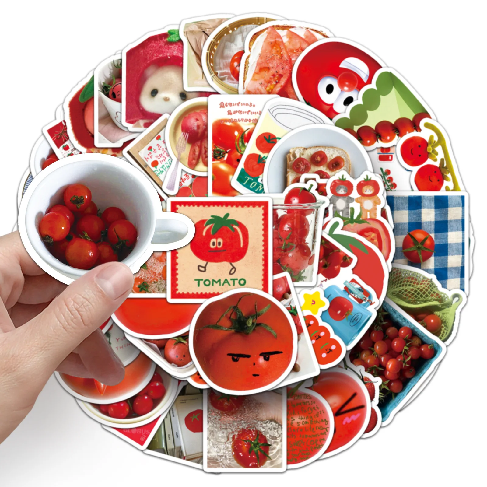 50 PCS Ins Style Tomato Funny Face Cartoon Stickers Pack Decorate Fridge Lunch Box Water Cup Helmet Waterproof Stationery Decals