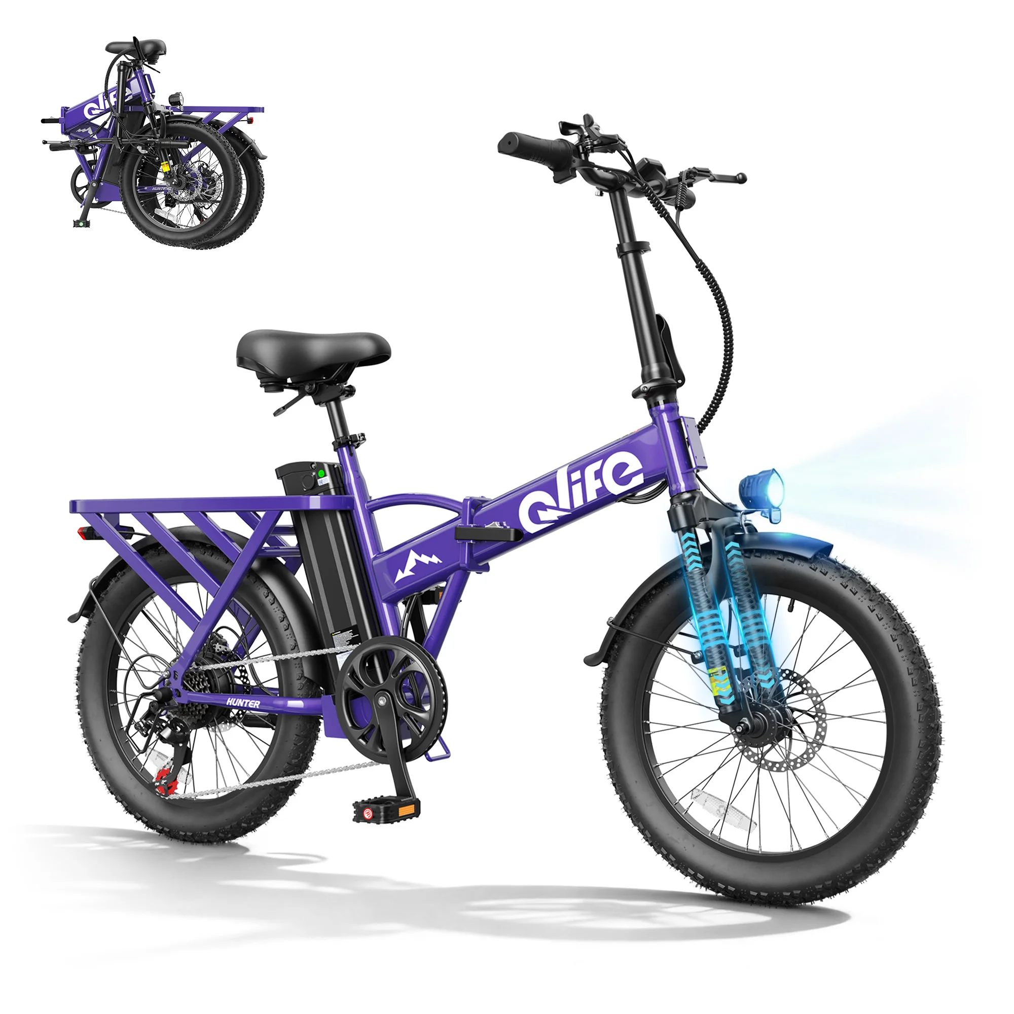 Qlife 20"×3" Fat Tire Foldable Ebike, 1200W Peak Motor 48V 13.5Ah Battery, 28MPH 65Mi Long Range Electric Bicycle image 2
