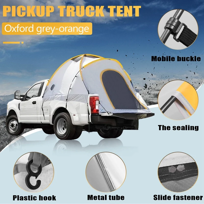 Pickup Truck Camping Tenk 5.5'-6' Waterproof Truck Bed Tent Pu2000mm Double Layer For 2 Person Portable Sleeping Tent