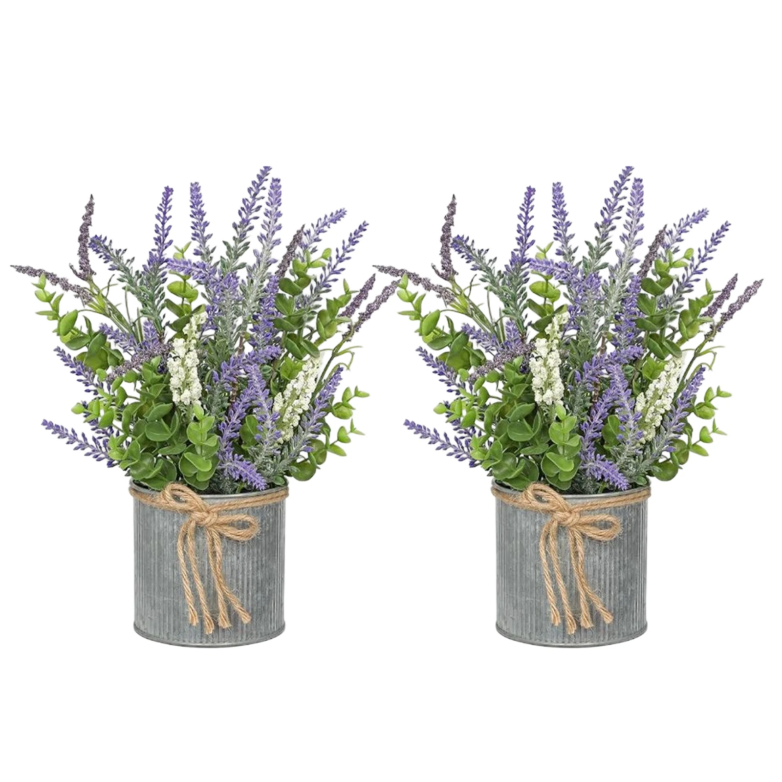 2 plantes artificielles de lavande en pots métalliques, fausses fleurs de lavande rustiques pour la maison, la salle de bain, centre de table, décoration de mariage, couleur violette