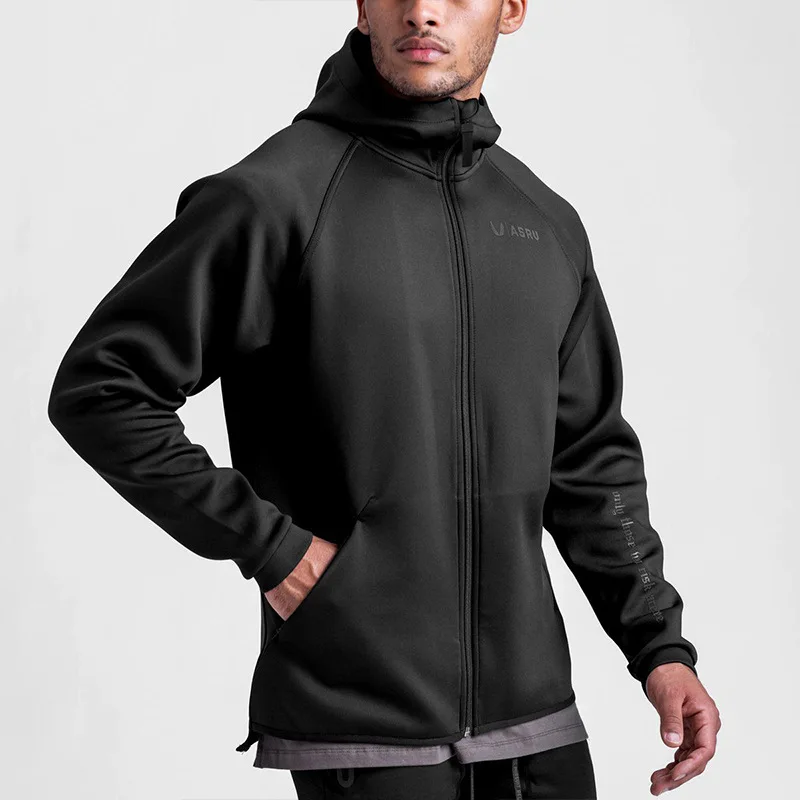 B&C Full Zip Hooded Jacket with Raglan Sleeve and Pockets Athletic Outerwear for Men Daily Gym Running Workout